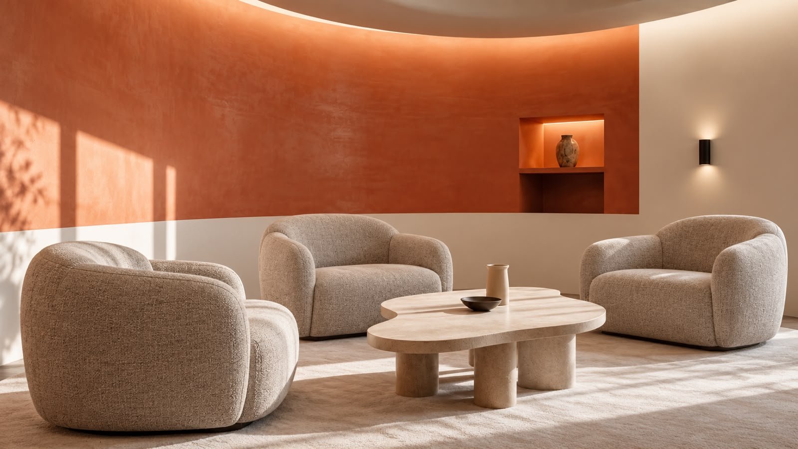 Sillones bouclé con luz natural