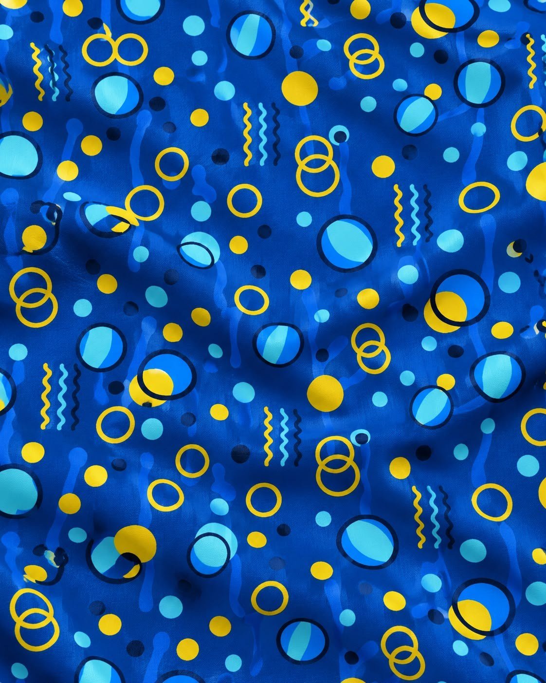 Tela lencería círculos retro azul cobalto Goldtex