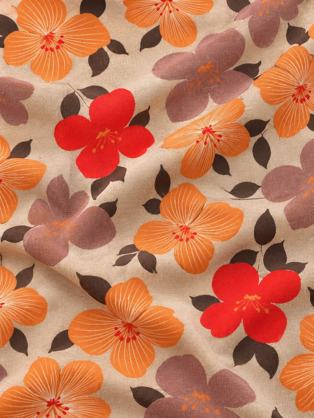 Tela para sábanas y duvets estampado floral en tonos naranja y terracota Goldtex